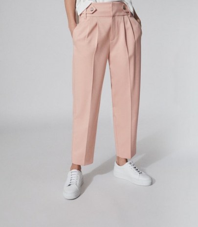 Reiss STEVIE HIGH WAISTED CROPPED TROUSERS PINK | front pleat pants - flipped