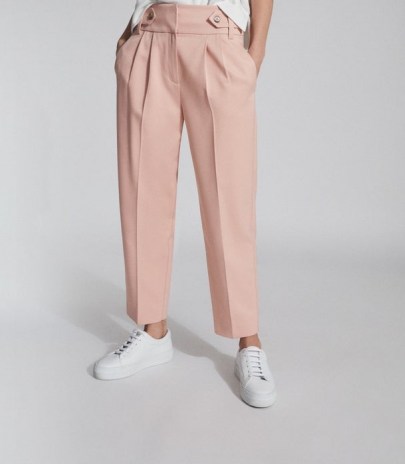 Reiss STEVIE HIGH WAISTED CROPPED TROUSERS PINK | front pleat pants