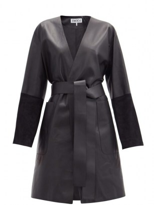 LOEWE Suede-panelled leather wrap coat ~ luxe coats - flipped