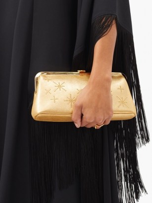 MARK CROSS Susanna crystal-embellished leather clutch ~ metallic gold evening bags ~ special occasion vintage style accessories - flipped
