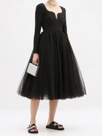 CAROLINA HERRERA Sweetheart-neckline crepe and tulle dress ~ vintage style evening dressing ~ fit and flare dresses ~ lbd