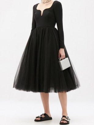 CAROLINA HERRERA Sweetheart-neckline crepe and tulle dress ~ vintage style evening dressing ~ fit and flare dresses ~ lbd - flipped