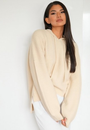 Missguided tall premium sand co ord knitted boyfriend hoodie | pullover drawstring hoodies