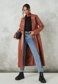 MISSGUIDED tan faux leather formal jacket ~ brown longline jackets