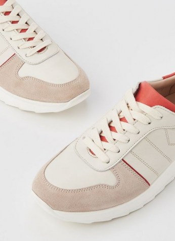 L.K. BENNETT TATIANA WHITE, BEIGE & CORAL LEATHER & SUEDE TRAINERS | colour block sneakers - flipped