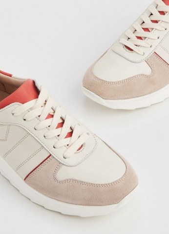 L.K. BENNETT TATIANA WHITE, BEIGE & CORAL LEATHER & SUEDE TRAINERS | colour block sneakers