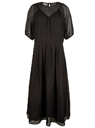 OLIVER BONAS Textured Square Check Black Midi Dress / sheer overlay dresses - flipped