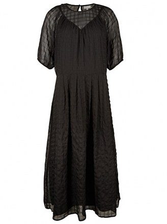 OLIVER BONAS Textured Square Check Black Midi Dress / sheer overlay dresses