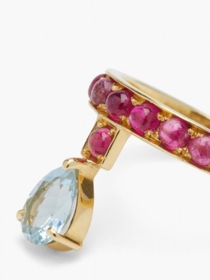 DUBINI Theodora rubellite, aquamarine & 18kt gold ring ~ luxe rings ~ ancient theme jewellery - flipped