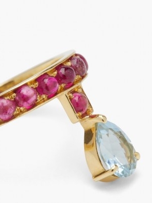 DUBINI Theodora rubellite, aquamarine & 18kt gold ring ~ luxe rings ~ ancient theme jewellery