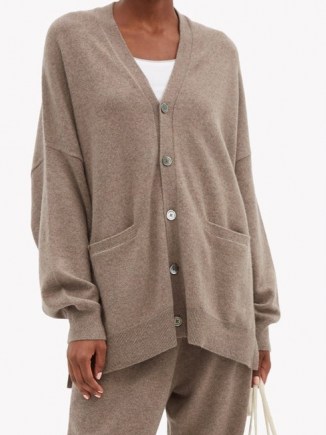 EXTREME CASHMERE Tokio stretch-cashmere cardigan ~ slouchy brown drop shoulder cardigans - flipped