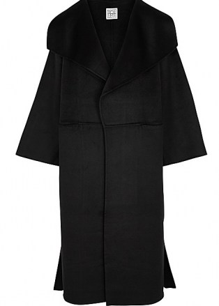TOTÊME Annecy black wool and cashmere-blend coat ~ oversized shawl collar coats - flipped