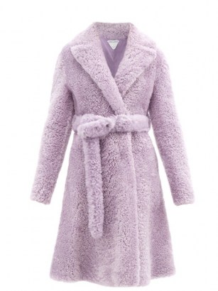 BOTTEGA VENETA Triangle-stitched belted shearling coat ~ purple textured winter coats ~ luxe outerwear - flipped