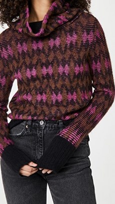 Veronica Beard Davis Sweater | pink patterned cowl neck sweaters - flipped