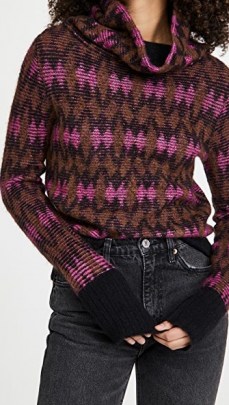 Veronica Beard Davis Sweater | pink patterned cowl neck sweaters