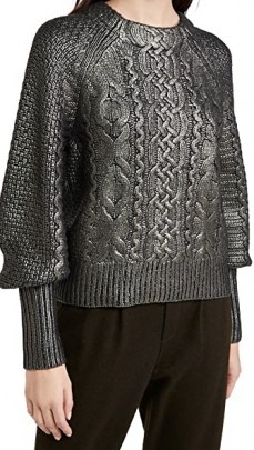 Veronica Beard Yola Pullover with Foil in Gunmetal / metallic knitwear
