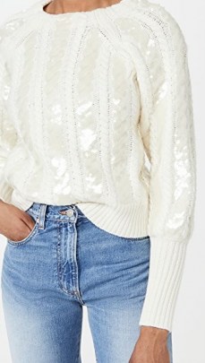 Veronica Beard Yola Pullover with Sequins ~ sequinned cable knit jumper - flipped