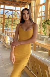 Vesper Amara Golden Yellow Strappy Bodycon Midi Dress