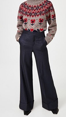 Victoria Victoria Beckham Wide Leg Metallic Tailoring Trousers ~ cuffed pants - flipped