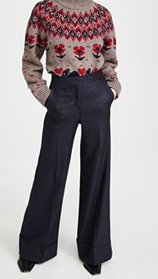 Victoria Victoria Beckham Wide Leg Metallic Tailoring Trousers ~ cuffed pants