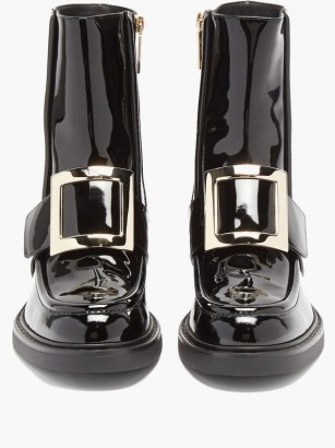 ROGER VIVIER Viv Rangers buckled patent-leather ankle boots / shiny footwear / high shine oversized buckle boots - flipped