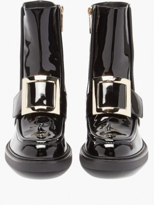 ROGER VIVIER Viv Rangers buckled patent-leather ankle boots / shiny footwear / high shine oversized buckle boots
