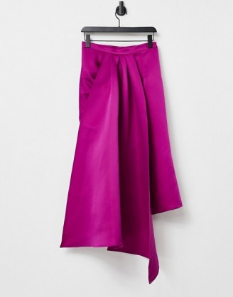 VL The Label wrap asymmetric midi skirt in hot pink - flipped