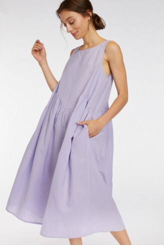 gorman WAVY LINEN DRESS ~ lilac linen cotton blend dresses - flipped