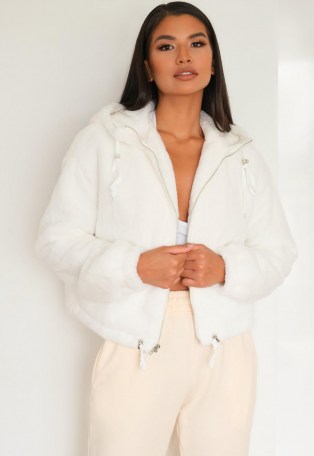 Missguided white faux fur bomber jacket | fluffy jackets - flipped