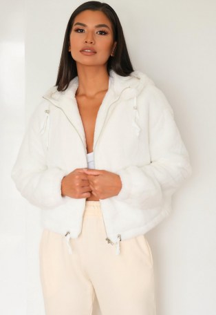 Missguided white faux fur bomber jacket | fluffy jackets