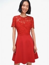 Kate Spade rose lace-bodice ponte dress ~ red dresses ~ lrd