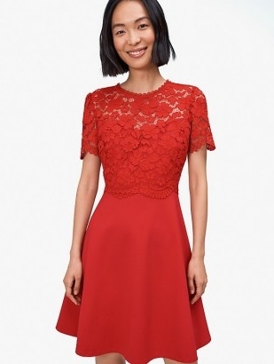 Kate Spade rose lace-bodice ponte dress ~ red dresses ~ lrd - flipped