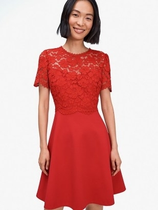 Kate Spade rose lace-bodice ponte dress ~ red dresses ~ lrd