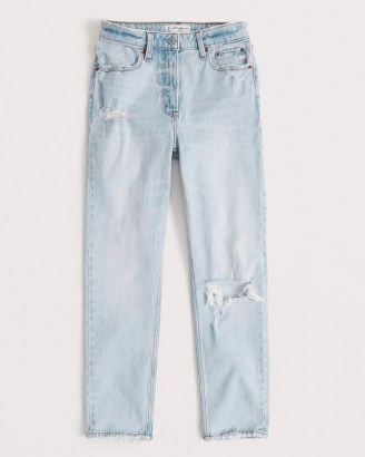 Abercrombie and Fitch A&F Vintage Stretch Denim High Rise Mom Jeans | distressed | ripped | blue light wash - flipped