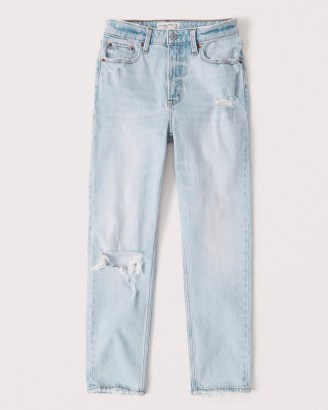 Abercrombie and Fitch A&F Vintage Stretch Denim High Rise Mom Jeans | distressed | ripped | blue light wash