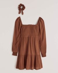 Abercrombie & Fitch Long-Sleeve Smocked Mini Dress