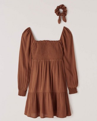 Abercrombie & Fitch Long-Sleeve Smocked Mini Dress - flipped
