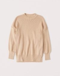Abercrombie & Fitch Oversized Ribbed Crewneck Sweater ~ tan crew neck sweaters