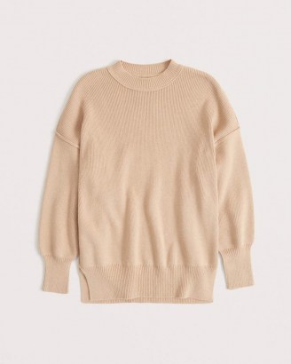 Abercrombie & Fitch Oversized Ribbed Crewneck Sweater ~ tan crew neck sweaters - flipped
