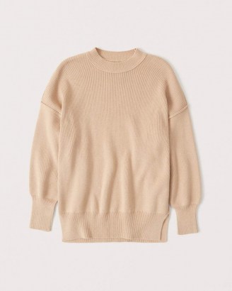 Abercrombie & Fitch Oversized Ribbed Crewneck Sweater ~ tan crew neck sweaters