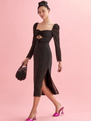 REFORMATION Wrenn Dress ~ polka dot print cut-out dresses ~ feminine style - flipped