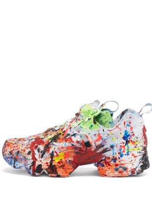 VETEMENTS X Reebok The Masterpiece Instapump Fury trainers / multicoloured paint splattered trainer / designer sneakers - flipped