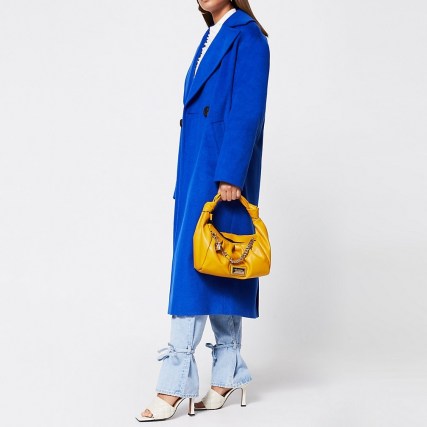 RIVER ISLAND Yellow double knot ruched handbag – top handle handbags - flipped