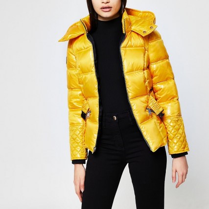 RIVER ISLAND Yellow padded cinched waist coat ~ bright coats - flipped