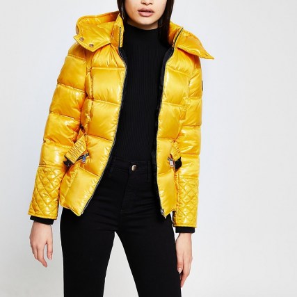 RIVER ISLAND Yellow padded cinched waist coat ~ bright coats