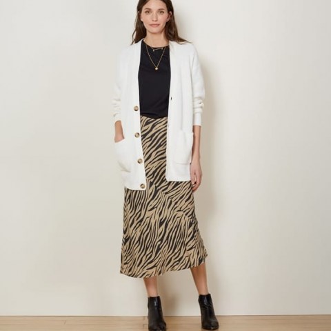 Baukjen Zuri Skirt In Sand & Black Zebra | animal print midi skirts - flipped