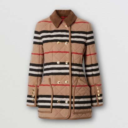BURBERRY Icon Stripe Diamond Quilted Wool Riding Jacket ~ classic country style jackets