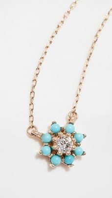 Adina Reyter Turquoise and Diamond Flower Necklace / blue stone floral necklaces - flipped