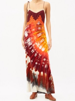 GABRIELA HEARST Adolphine lace-trimmed tie-dye cashmere slip dress | orange and burgundy strappy maxi | long cami dresses