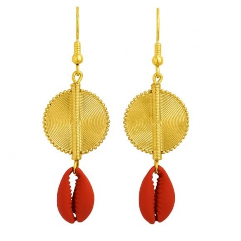 Aflé Bijoux Akan Cowrie Shells Earrings Red / shell drops / ocean inspired jewellery